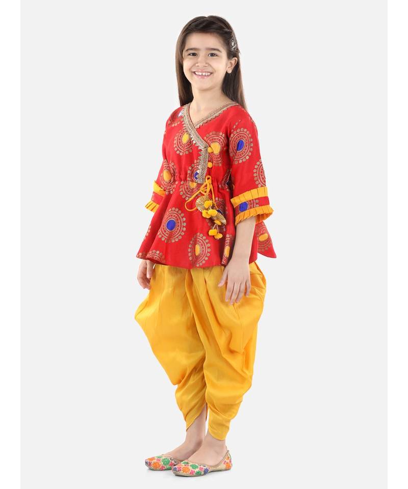 Red Jacquard stitched printed   peplum &   dhoti