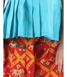 Blue Silk  stitched printed   top &   dhoti