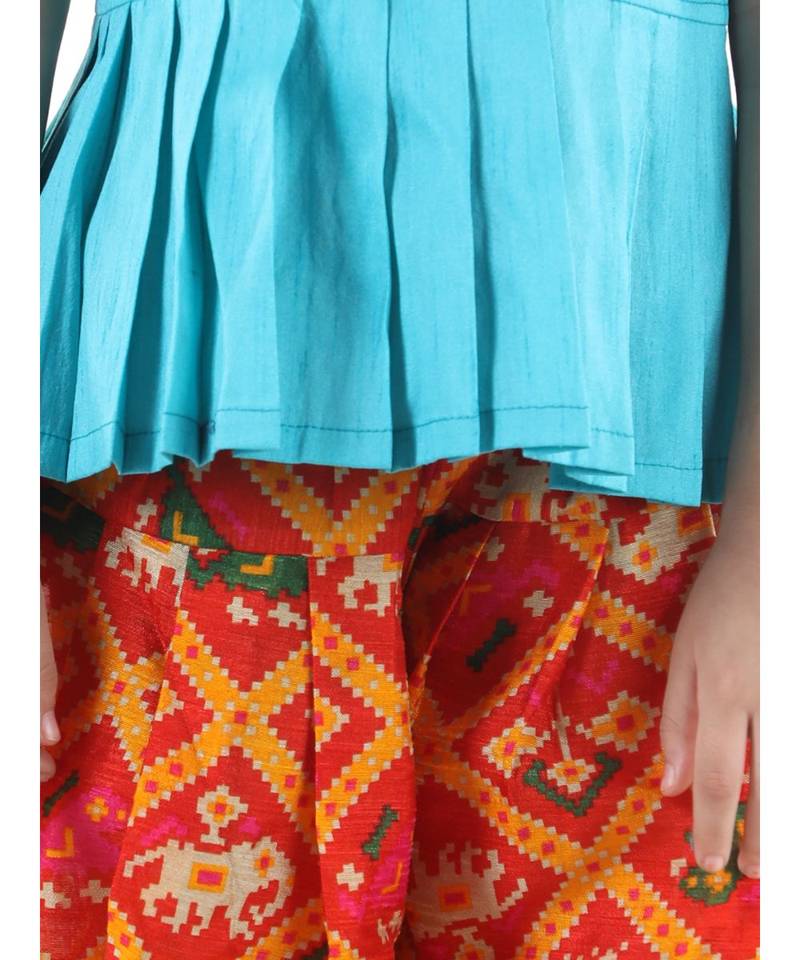 Blue Silk  stitched printed   top &   dhoti