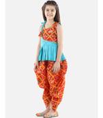 Blue Silk  stitched printed   top &   dhoti