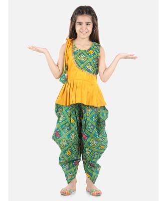Yellow Silk  stitched printed   top &   dhoti 1