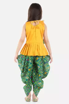 Yellow Silk  stitched printed   top &   dhoti