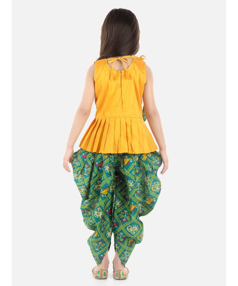 Yellow Silk  stitched printed   top &   dhoti