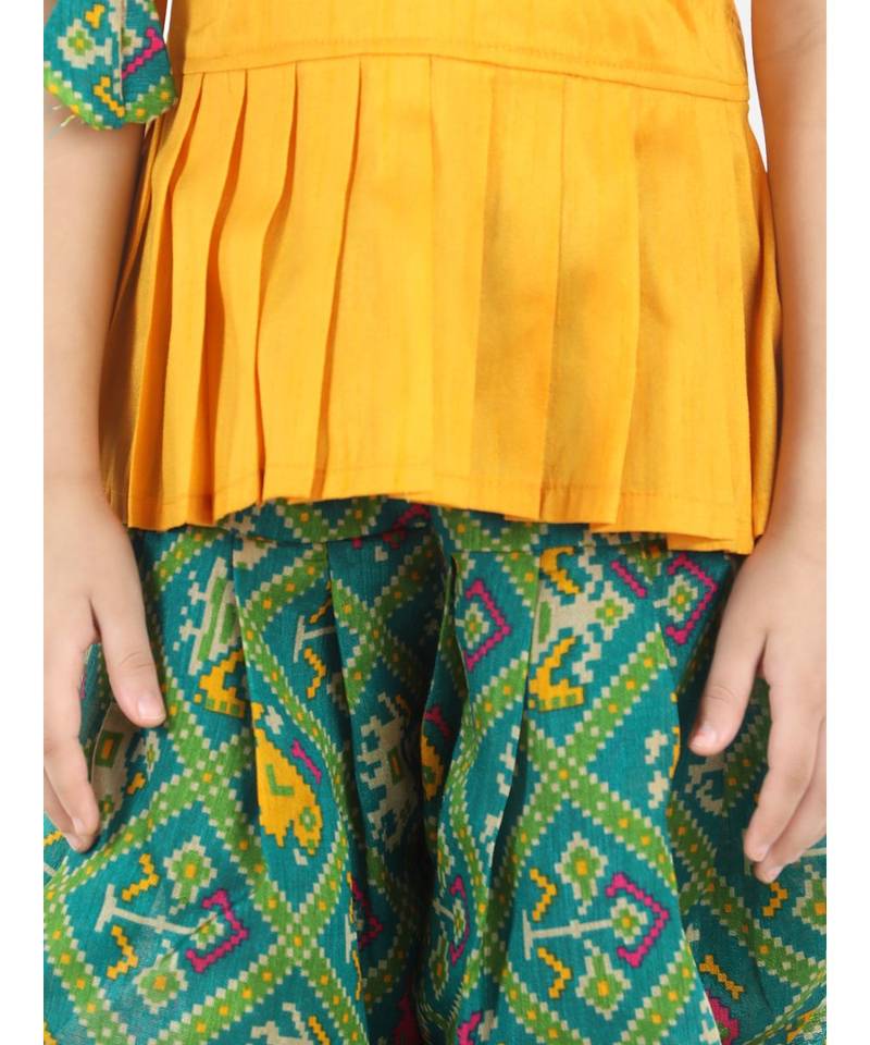 Yellow Silk  stitched printed   top &   dhoti