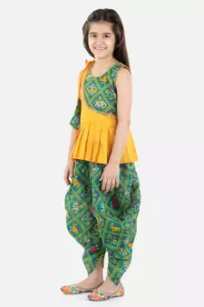Yellow Silk  stitched printed   top &   dhoti