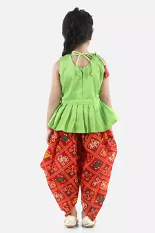 Green Silk  stitched printed   top &   dhoti