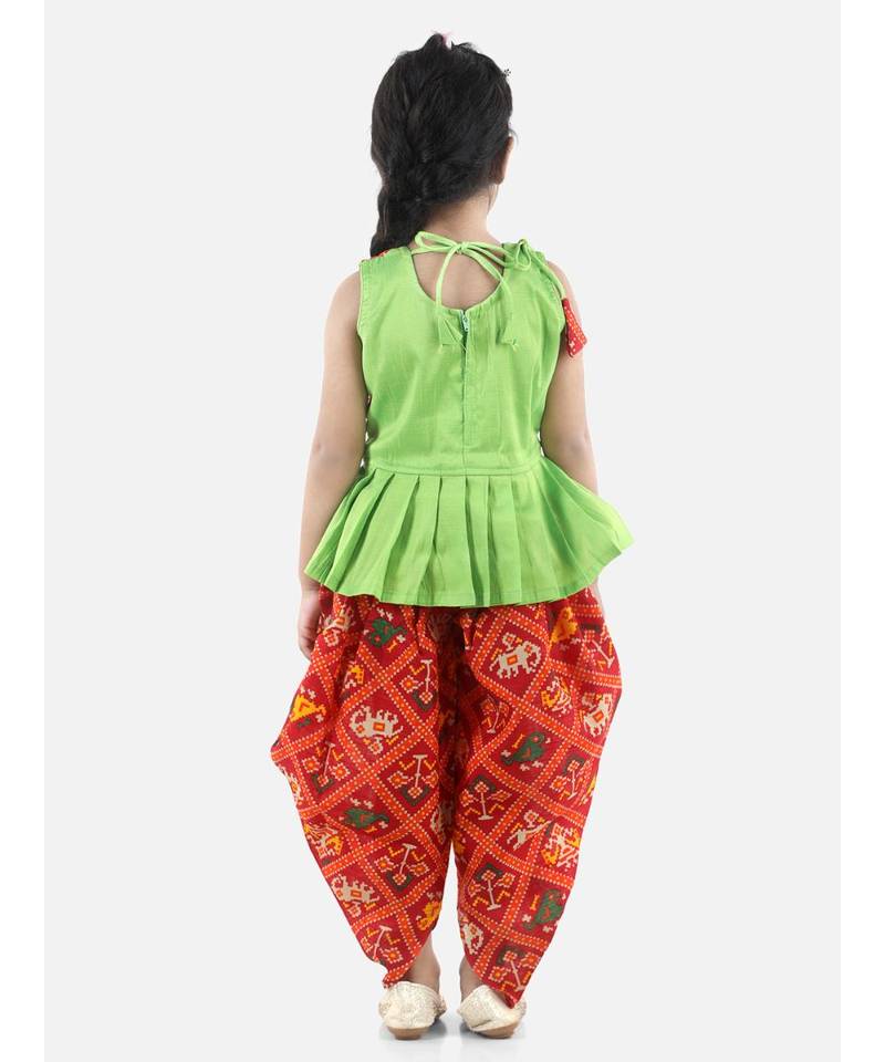 Green Silk  stitched printed   top &   dhoti