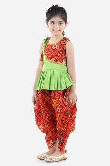 Green Silk  stitched printed   top &   dhoti
