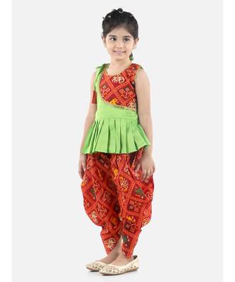 Green Silk  stitched printed   top &   dhoti 1