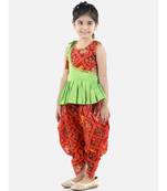 Green Silk  stitched printed   top &   dhoti