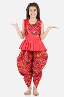 Pink Silk  stitched printed   top &   dhoti