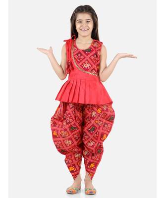 Pink Silk  stitched printed   top &   dhoti 1