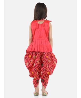 Pink Silk  stitched printed   top &   dhoti 2