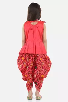 Pink Silk  stitched printed   top &   dhoti
