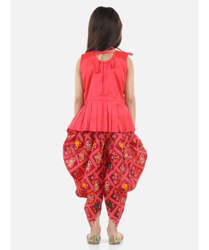 Pink Silk  stitched printed   top &   dhoti