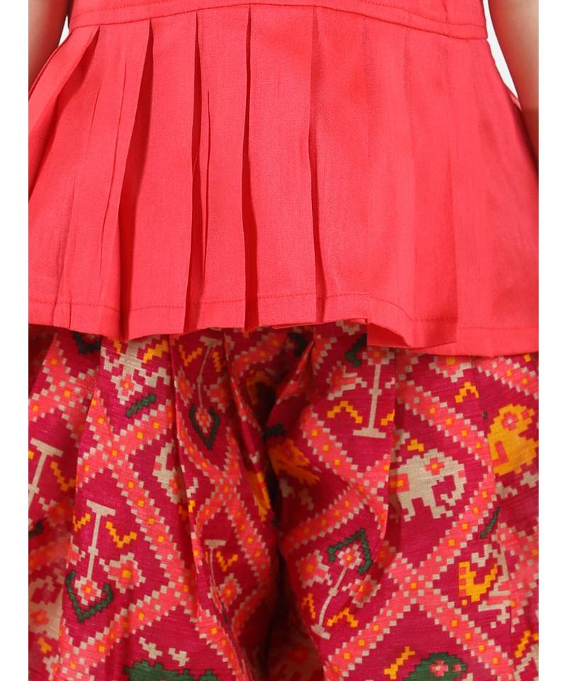 Pink Silk  stitched printed   top &   dhoti