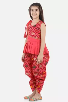 Pink Silk  stitched printed   top &   dhoti