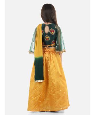 Green  Jacquard Flared Sleeve Top with Silk Lehenga 2