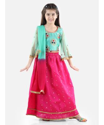 Blue  Jacquard Flared Sleeve Top with Silk Lehenga 1