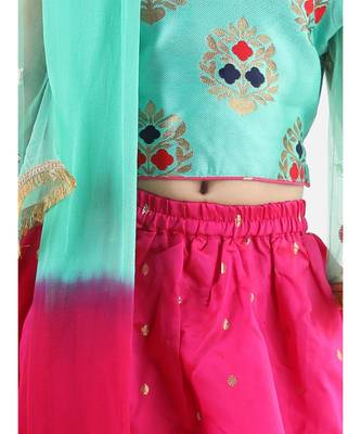 Blue  Jacquard Flared Sleeve Top with Silk Lehenga 2