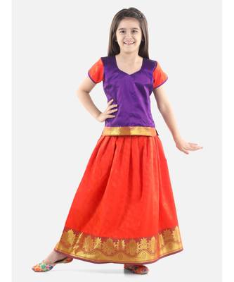 Purple  Half Sleeve South Indian Pavda Pattu Lehenga 1