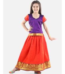 Purple  Half Sleeve South Indian Pavda Pattu Lehenga