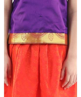 Purple  Half Sleeve South Indian Pavda Pattu Lehenga 2
