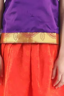 Purple  Half Sleeve South Indian Pavda Pattu Lehenga