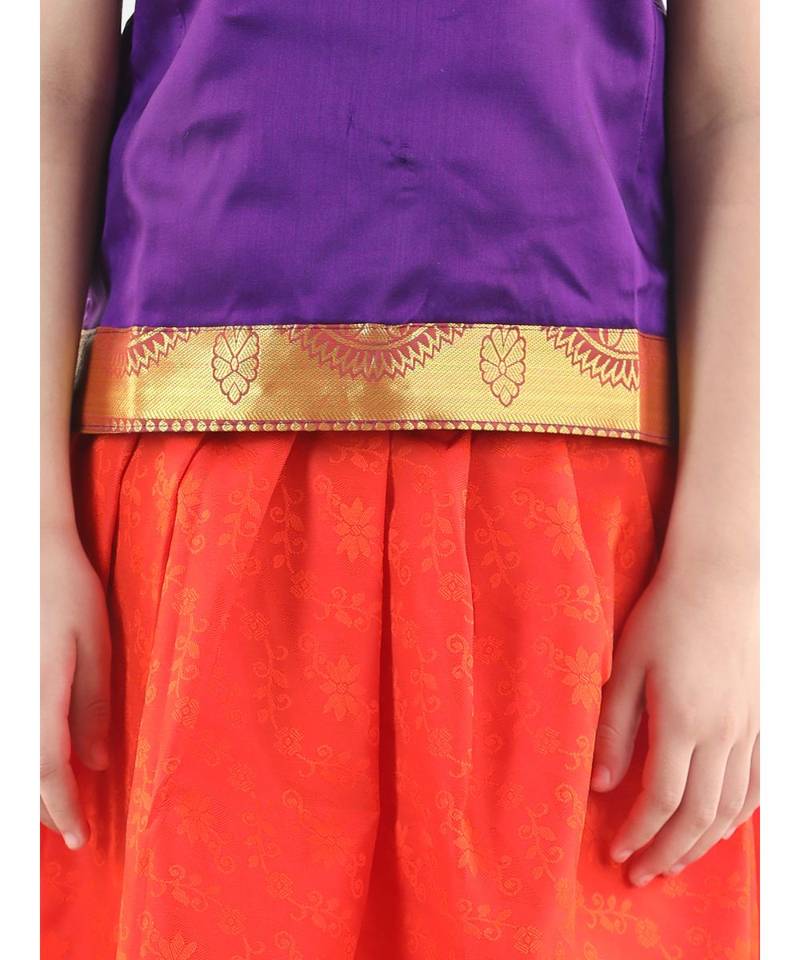 Purple  Half Sleeve South Indian Pavda Pattu Lehenga