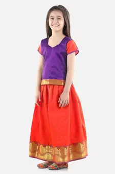 Purple  Half Sleeve South Indian Pavda Pattu Lehenga