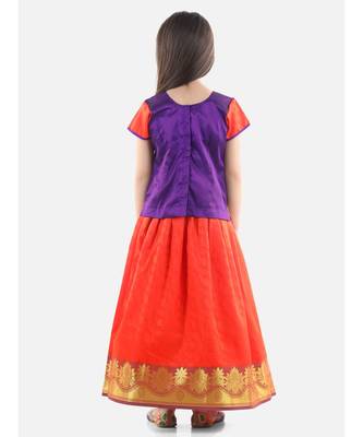Purple  Half Sleeve South Indian Pavda Pattu Lehenga 4