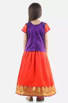 Purple  Half Sleeve South Indian Pavda Pattu Lehenga
