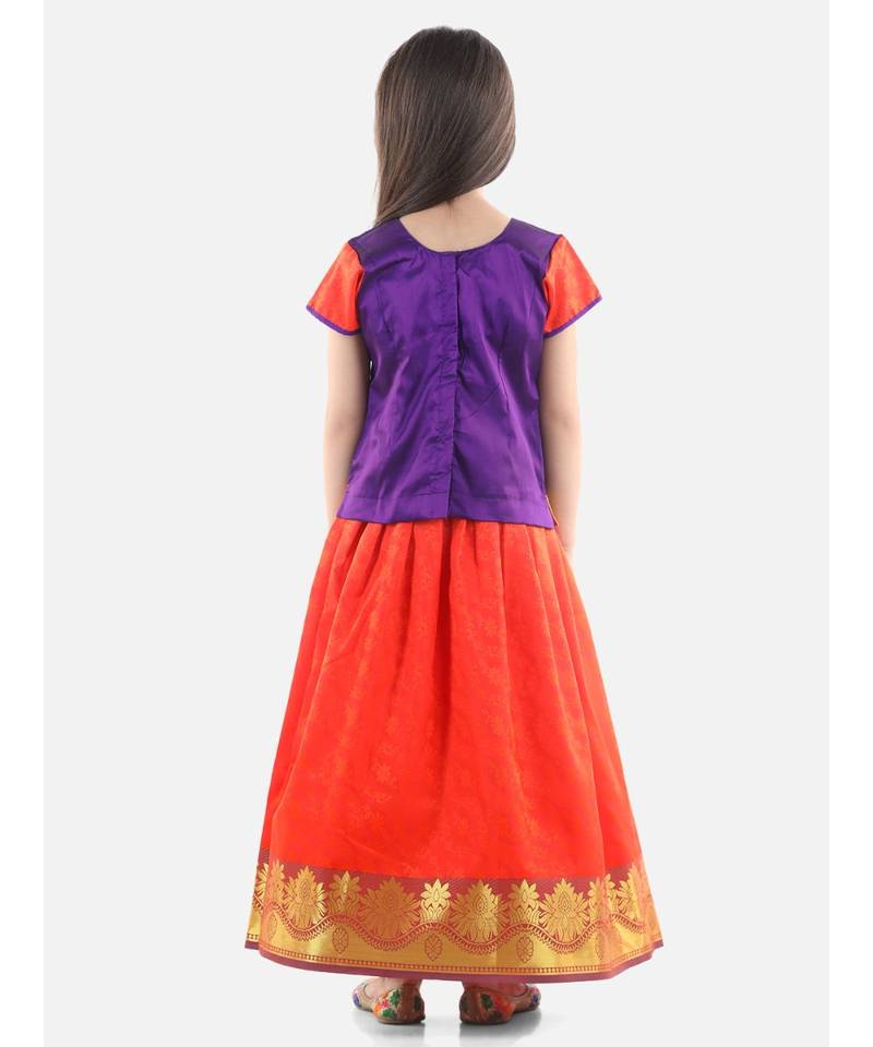 Purple  Half Sleeve South Indian Pavda Pattu Lehenga