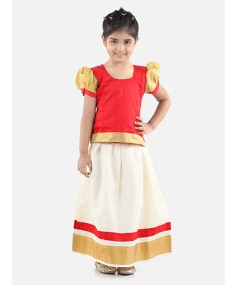 Red  Half Sleeve South Indian Pavda Pattu Lehenga 1