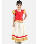 Red  Half Sleeve South Indian Pavda Pattu Lehenga