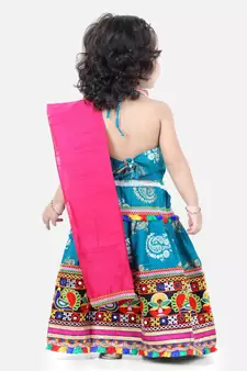 pink   GirlsMor Print Chaniya Choli With Frill Dupatta
