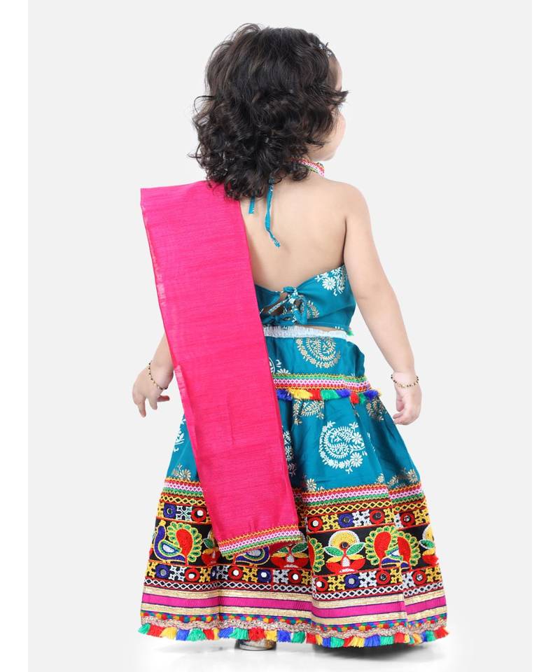pink   GirlsMor Print Chaniya Choli With Frill Dupatta