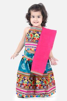 pink   GirlsMor Print Chaniya Choli With Frill Dupatta