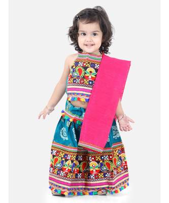 pink   GirlsMor Print Chaniya Choli With Frill Dupatta 1
