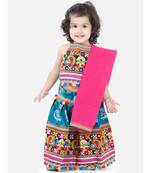 pink   GirlsMor Print Chaniya Choli With Frill Dupatta