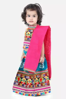 pink   GirlsMor Print Chaniya Choli With Frill Dupatta