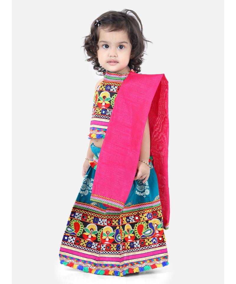 pink   GirlsMor Print Chaniya Choli With Frill Dupatta