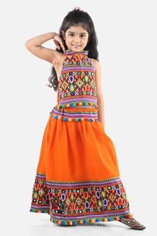 Orange  Bandhani halter neck chaniya choli