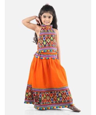 Orange  Bandhani halter neck chaniya choli 1