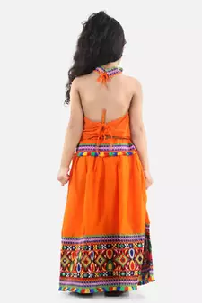 Orange  Bandhani halter neck chaniya choli