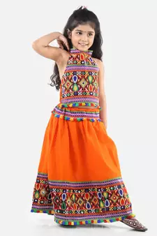 Orange  Bandhani halter neck chaniya choli