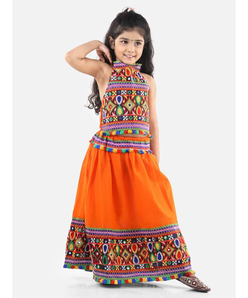 Orange  Bandhani halter neck chaniya choli