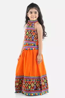 Orange  Bandhani halter neck chaniya choli