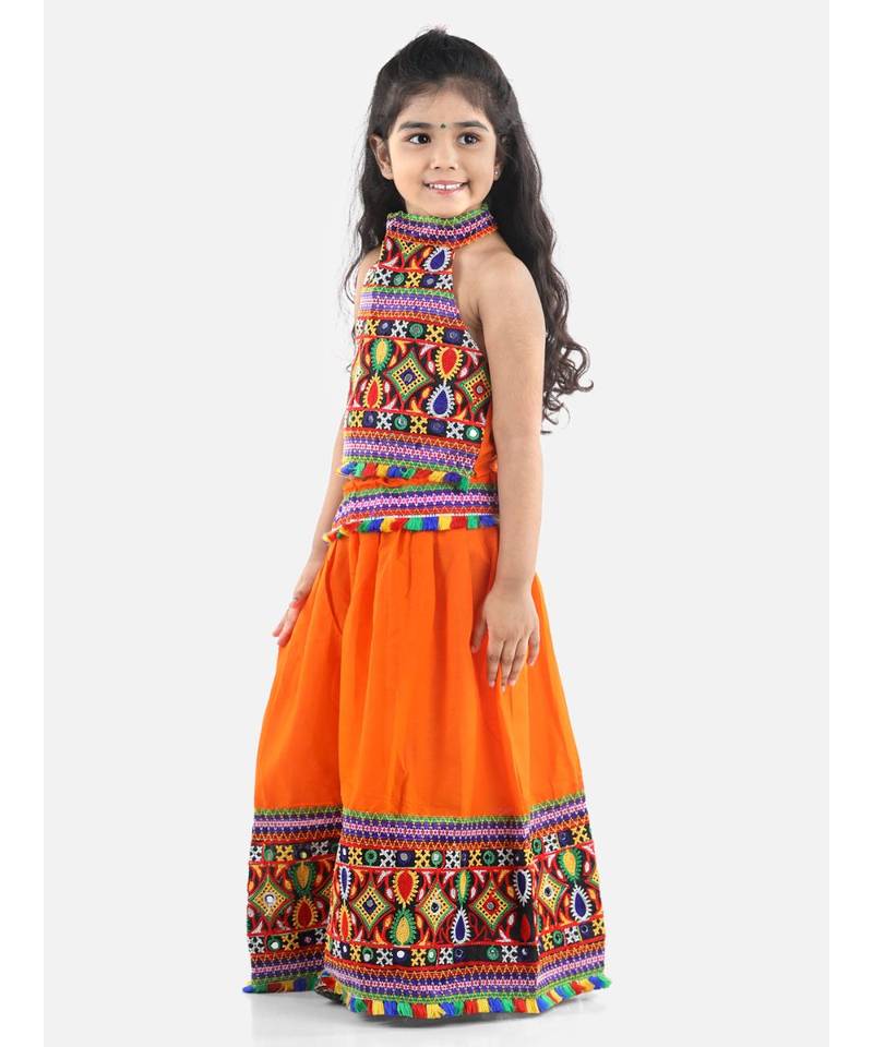 Orange  Bandhani halter neck chaniya choli