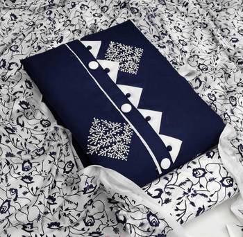 VredeVogel Navy blue Cotton  Unstiched Dress Materials 1